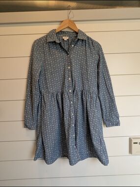 J. Crew Cotton Mini Shirt Dress Chambray Floral Print Size 6 Collared Button Up